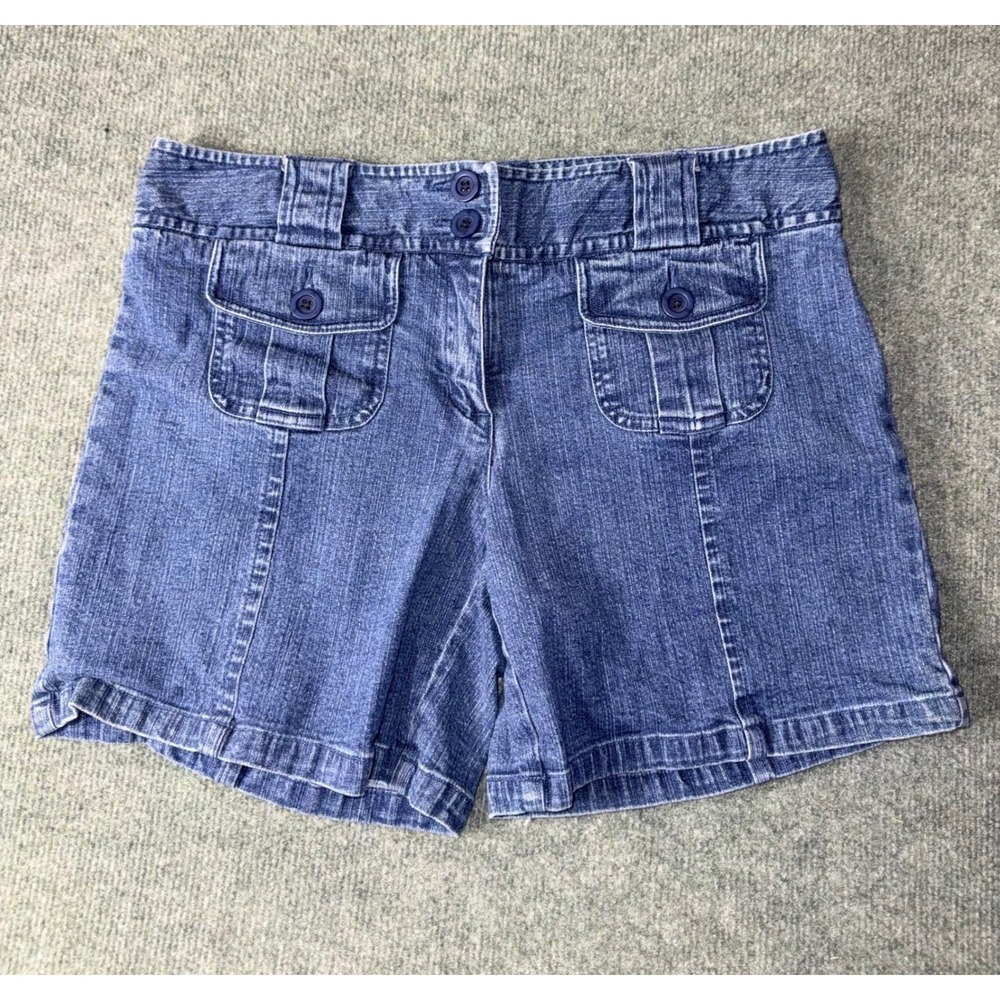 Cabelas Casuals Denim Shorts Womens 8 Blue Front Pocket Mid Rise Stretch